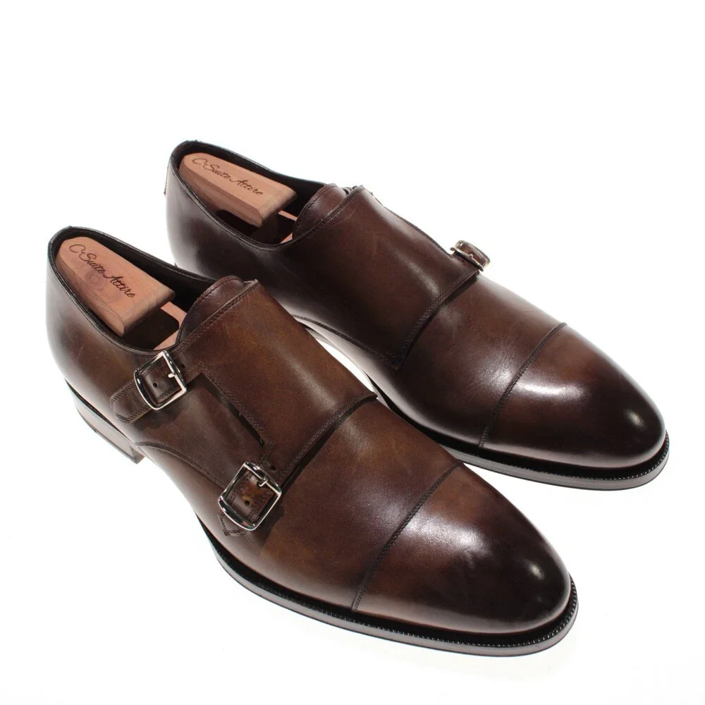 Di Bianco NWD Double Monk Strap Dress Shoes Size 9 US in Brown Leather